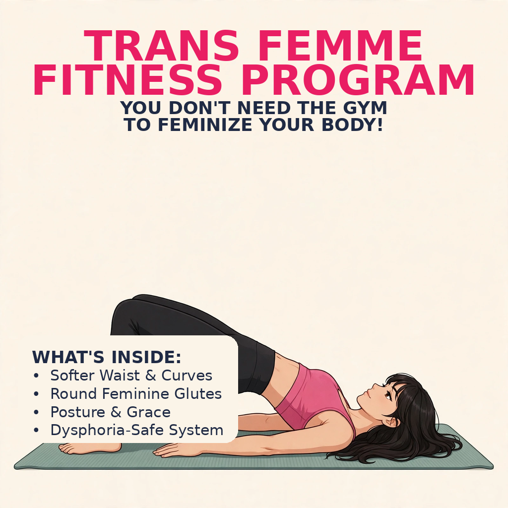 Trans Femme Fitness Program cover - glute bridge exercise for feminine curves