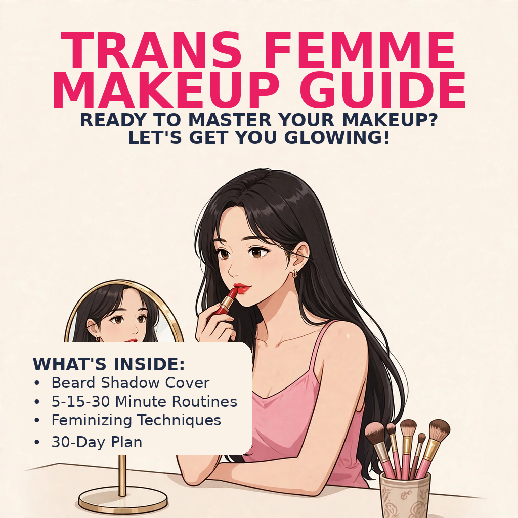 Trans woman applying lipstick at vanity - Complete Makeup Guide for Trans Women | KetchBeauty